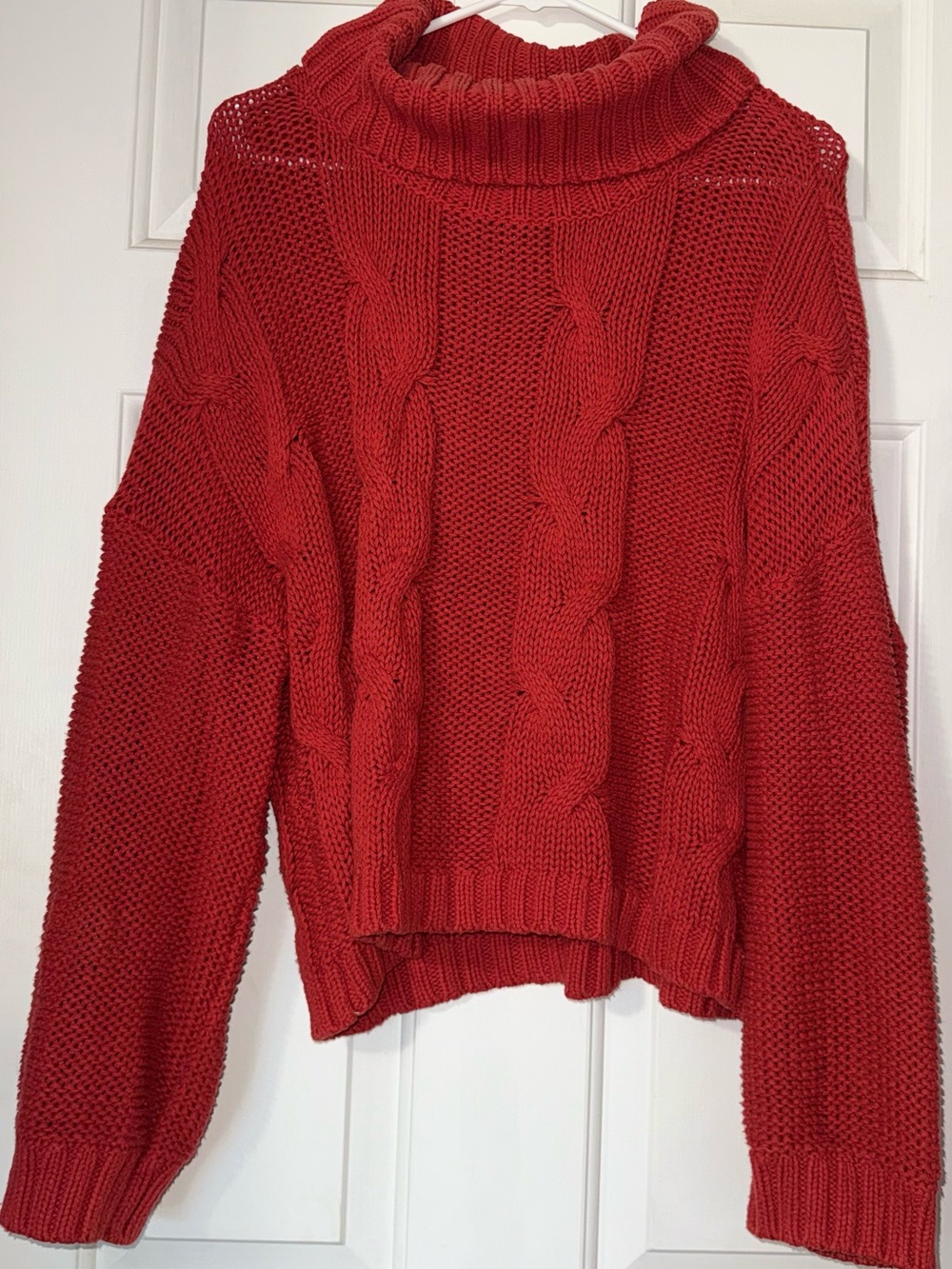 Red Cable Knit Turtleneck Sweater - Women